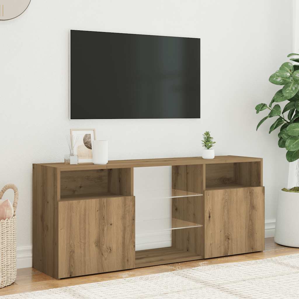 kézműves tölgy szerelt fa TV-szekrény LED-ekkel 120x30x50 cm