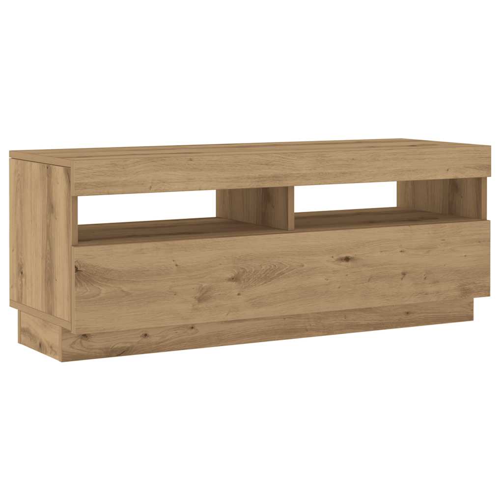 kézműves tölgy szerelt fa TV-szekrény LED-ekkel 100x35x40 cm