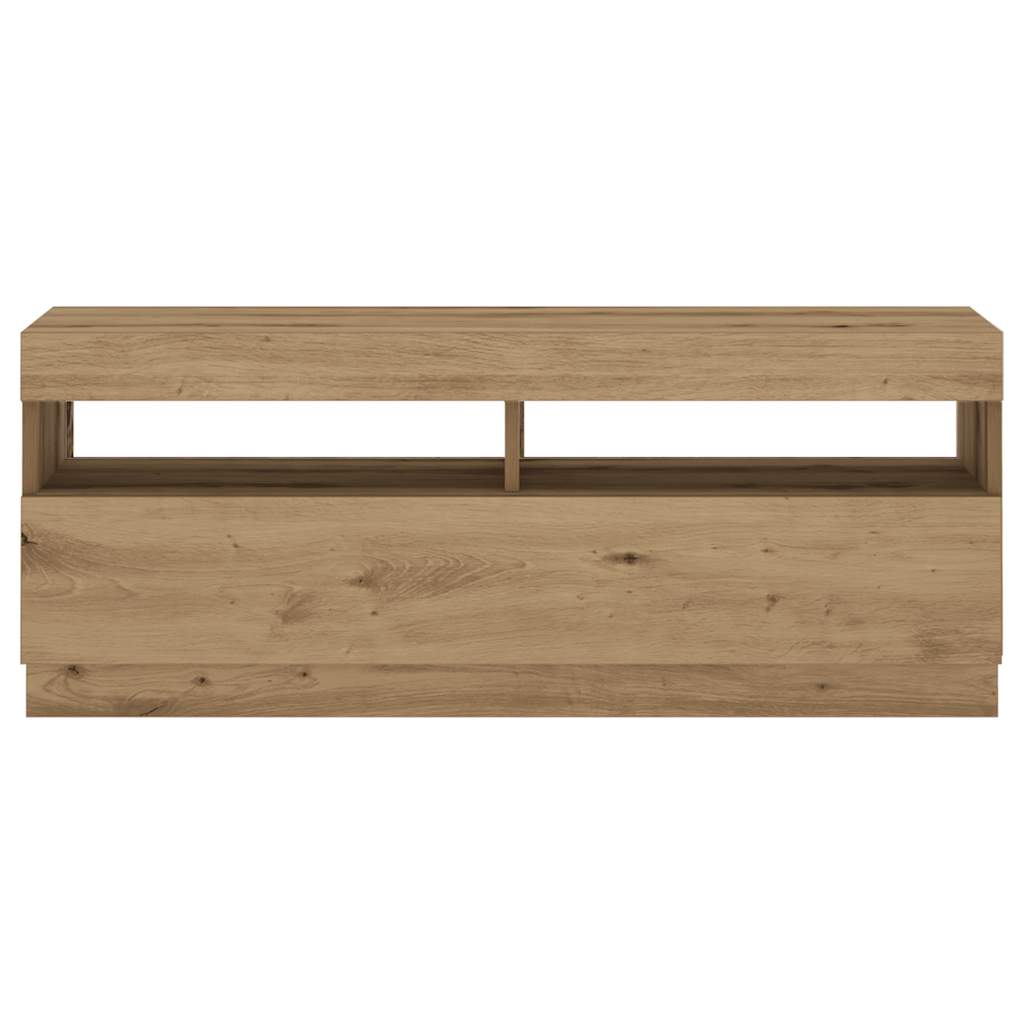 kézműves tölgy szerelt fa TV-szekrény LED-ekkel 100x35x40 cm