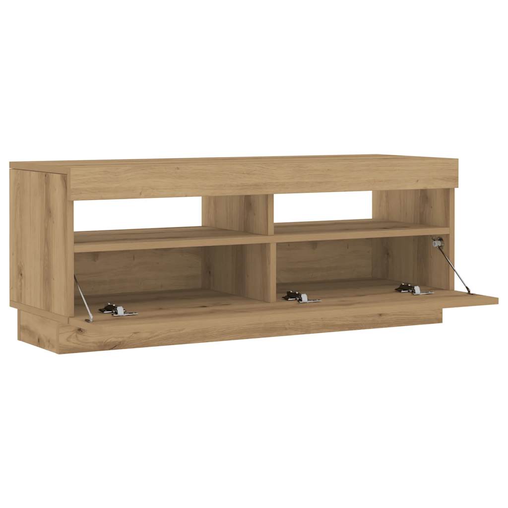 kézműves tölgy szerelt fa TV-szekrény LED-ekkel 100x35x40 cm