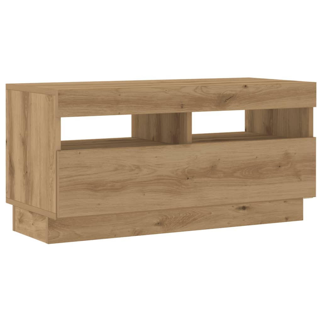 kézműves tölgyszínű szerelt fa TV-szekrény LED-ekkel 80x35x40cm