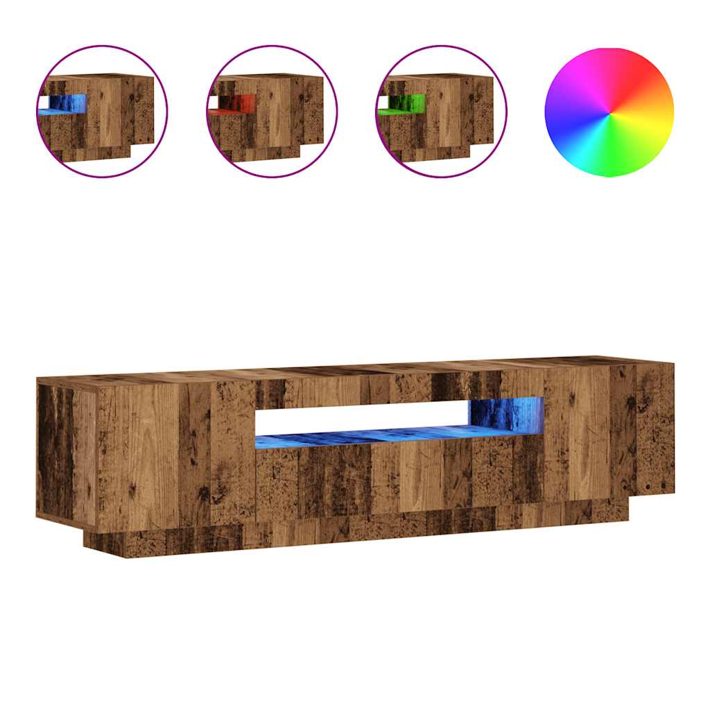 antik fa színű szerelt fa TV-szekrény LED-ekkel 160x35x40 cm