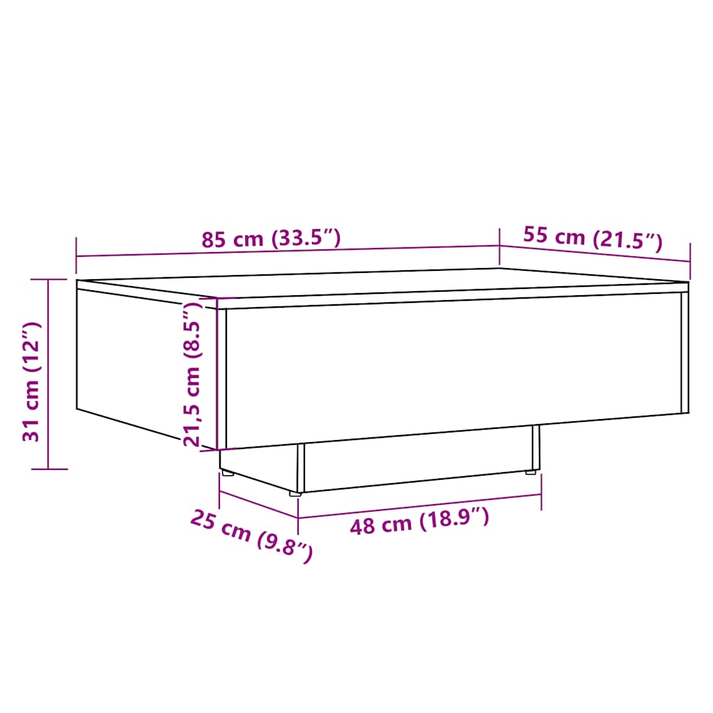 antik fa színű szerelt fa dohányzóasztal 85 x 55 x 31 cm