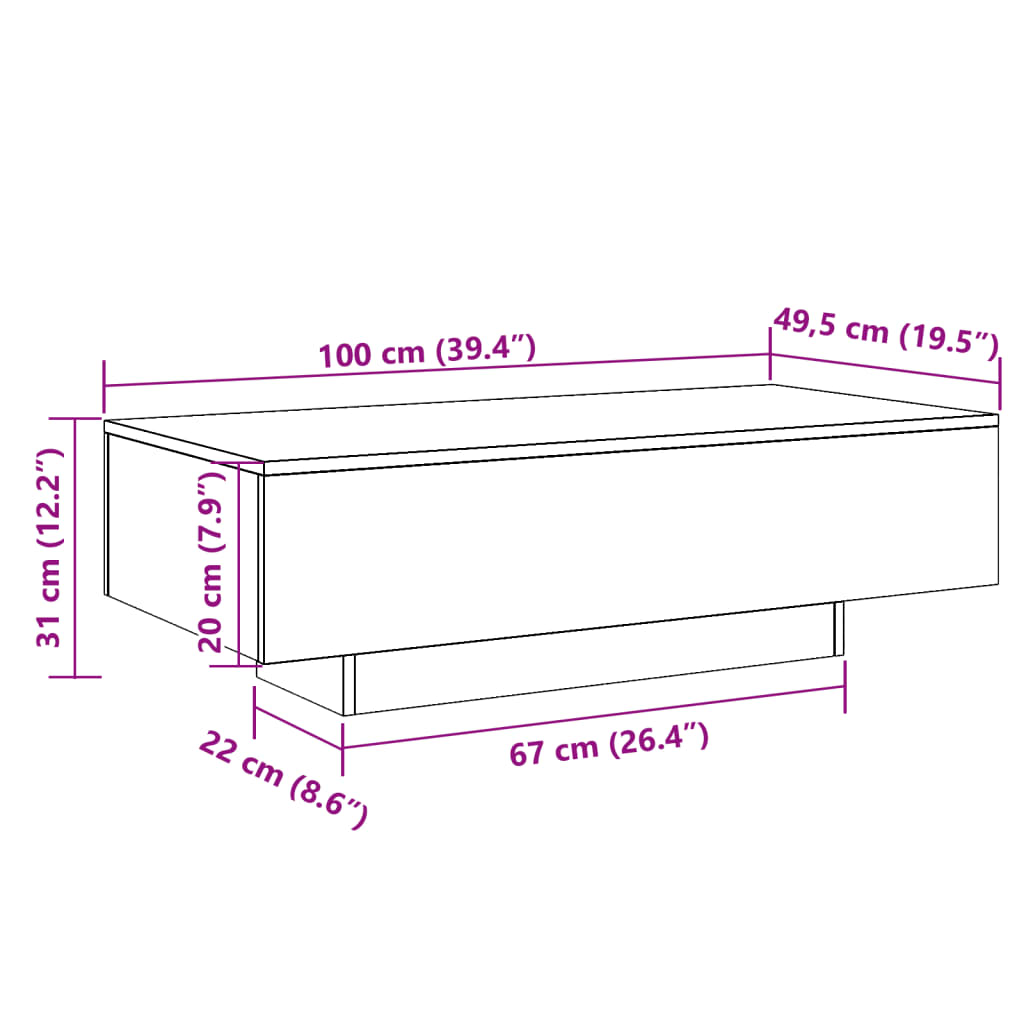 antik fa színű szerelt fa dohányzóasztal 100x49,5x31 cm