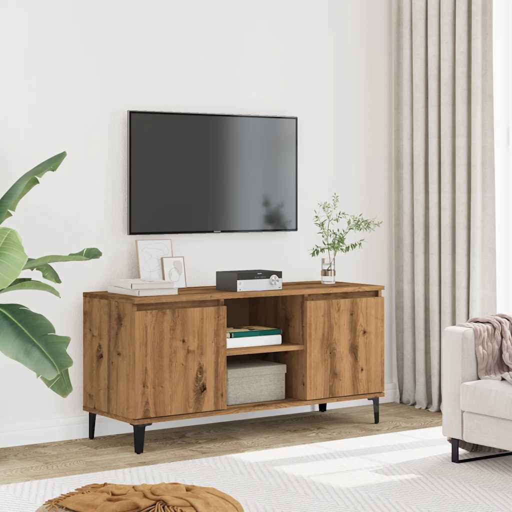 kézműves tölgy színű szerelt fa TV-szekrény 102x35x50 cm