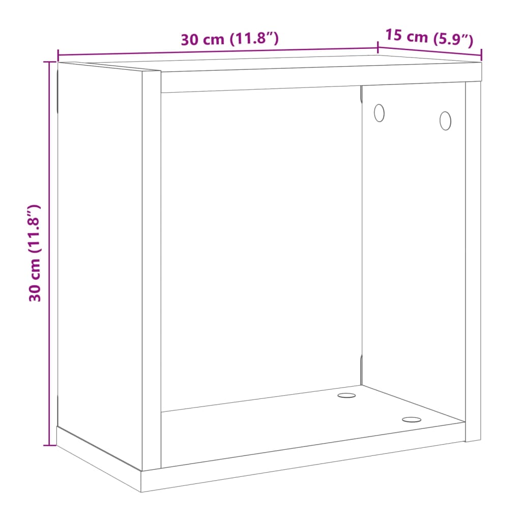 2 db antik fa színű szerelt fa fali kockapolc 30x15x30 cm