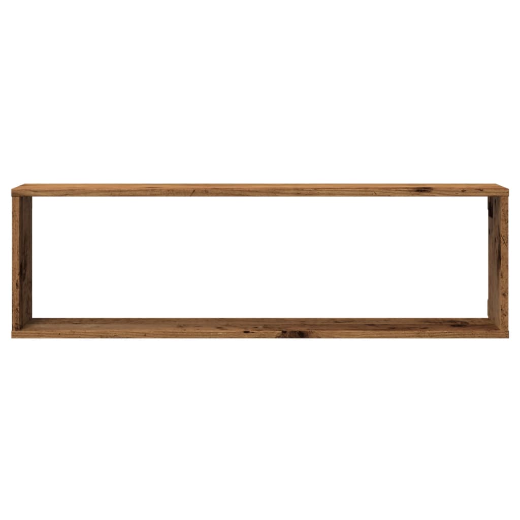 2 db antik fa színű szerelt fa fali kockapolc 100 x 15 x 30 cm