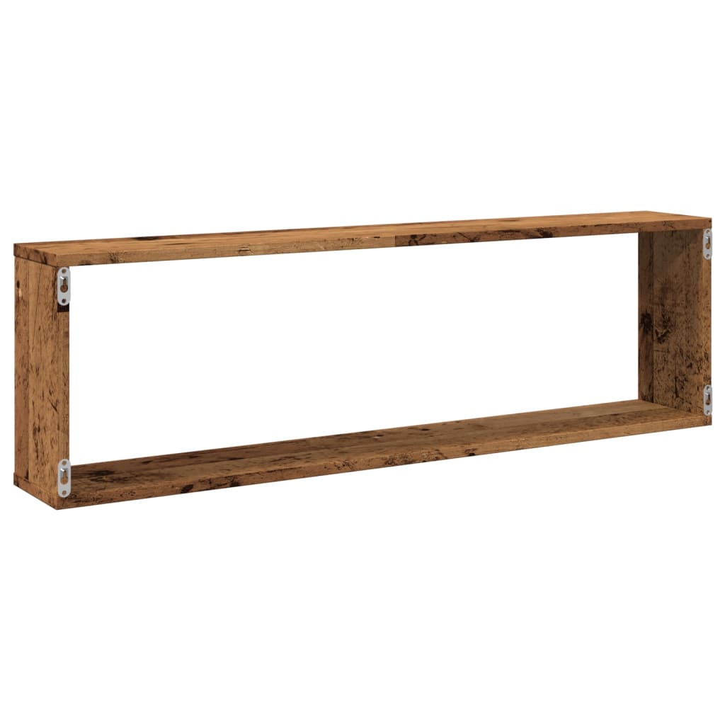 2 db antik fa színű szerelt fa fali kockapolc 100 x 15 x 30 cm