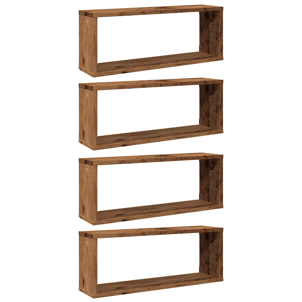 4 db antik fa színű szerelt fa fali kockapolc 60 x 15 x 23 cm