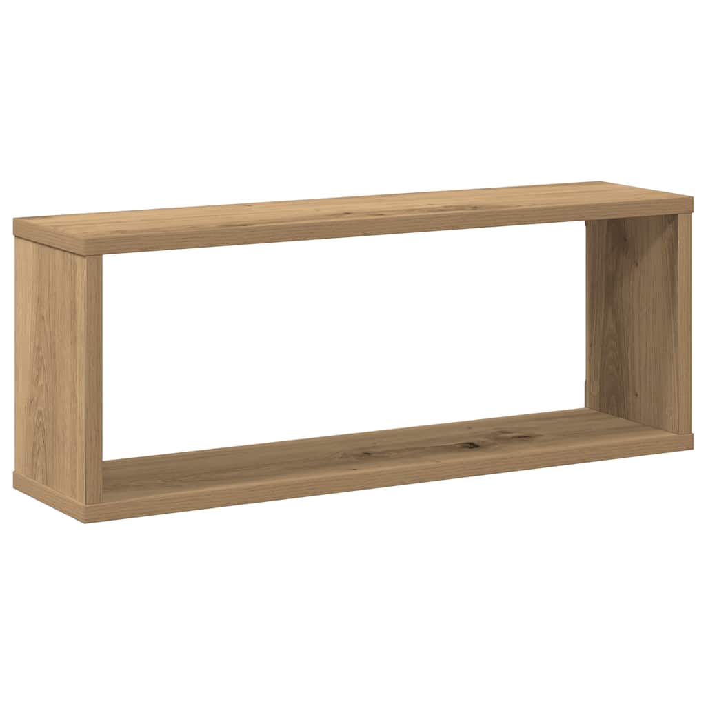 2 db kézműves tölgyszínű szerelt fa fali kockapolc 60x15x23 cm