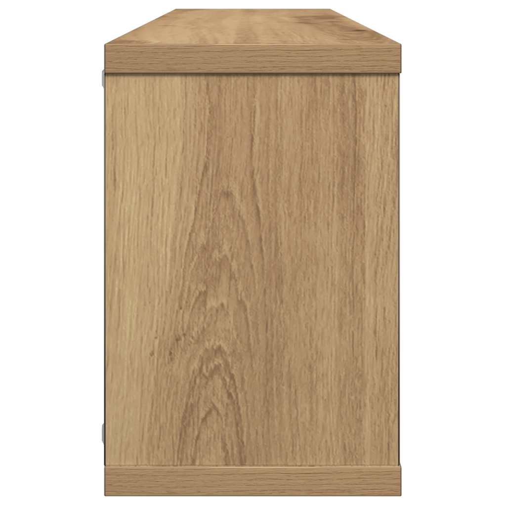 2 db kézműves tölgyszínű szerelt fa fali kockapolc 60x15x23 cm