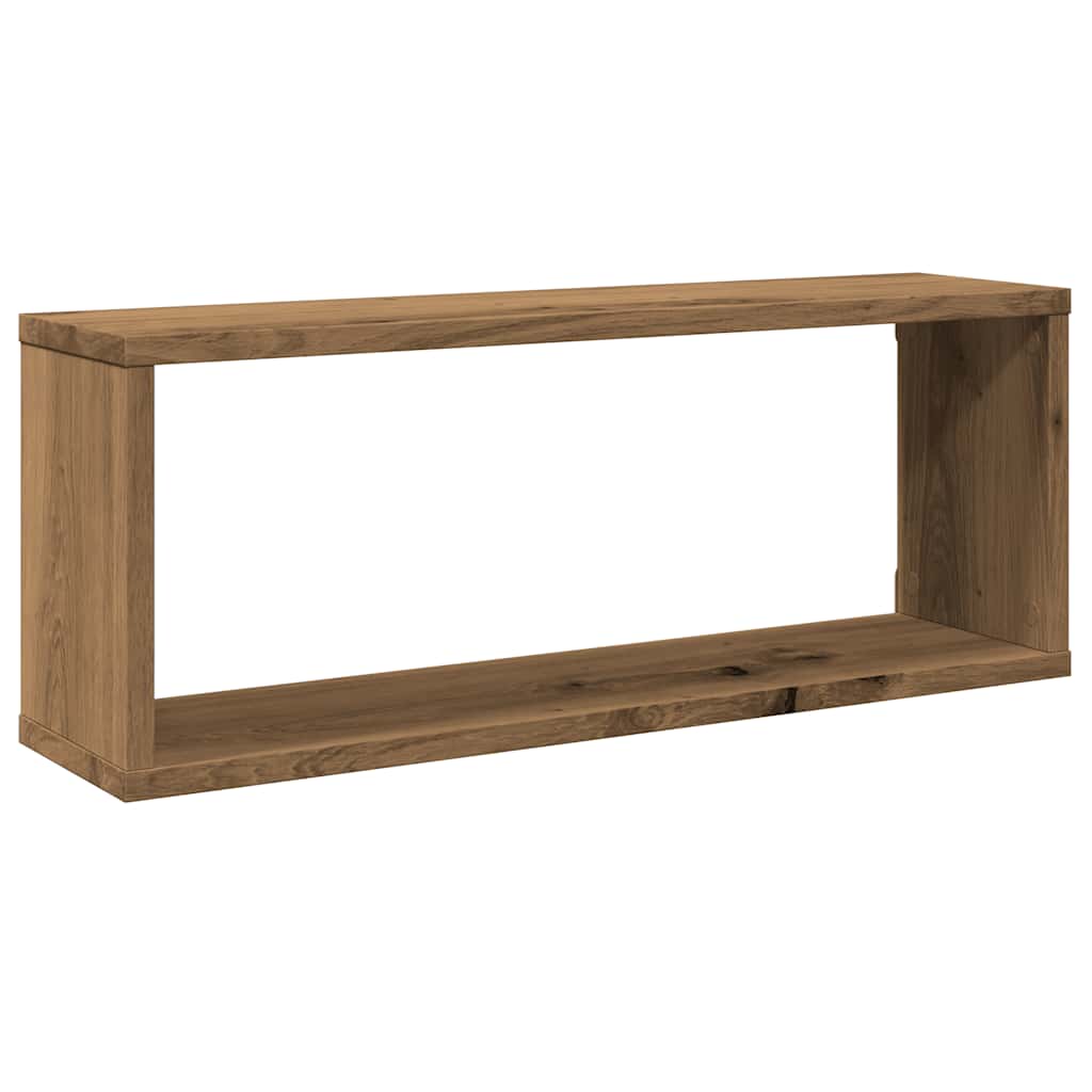 4 db kézműves tölgy színű szerelt fa fali kockapolc 60x15x23 cm