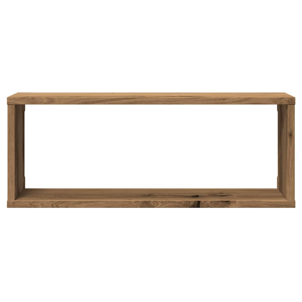 4 db kézműves tölgy színű szerelt fa fali kockapolc 60x15x23 cm