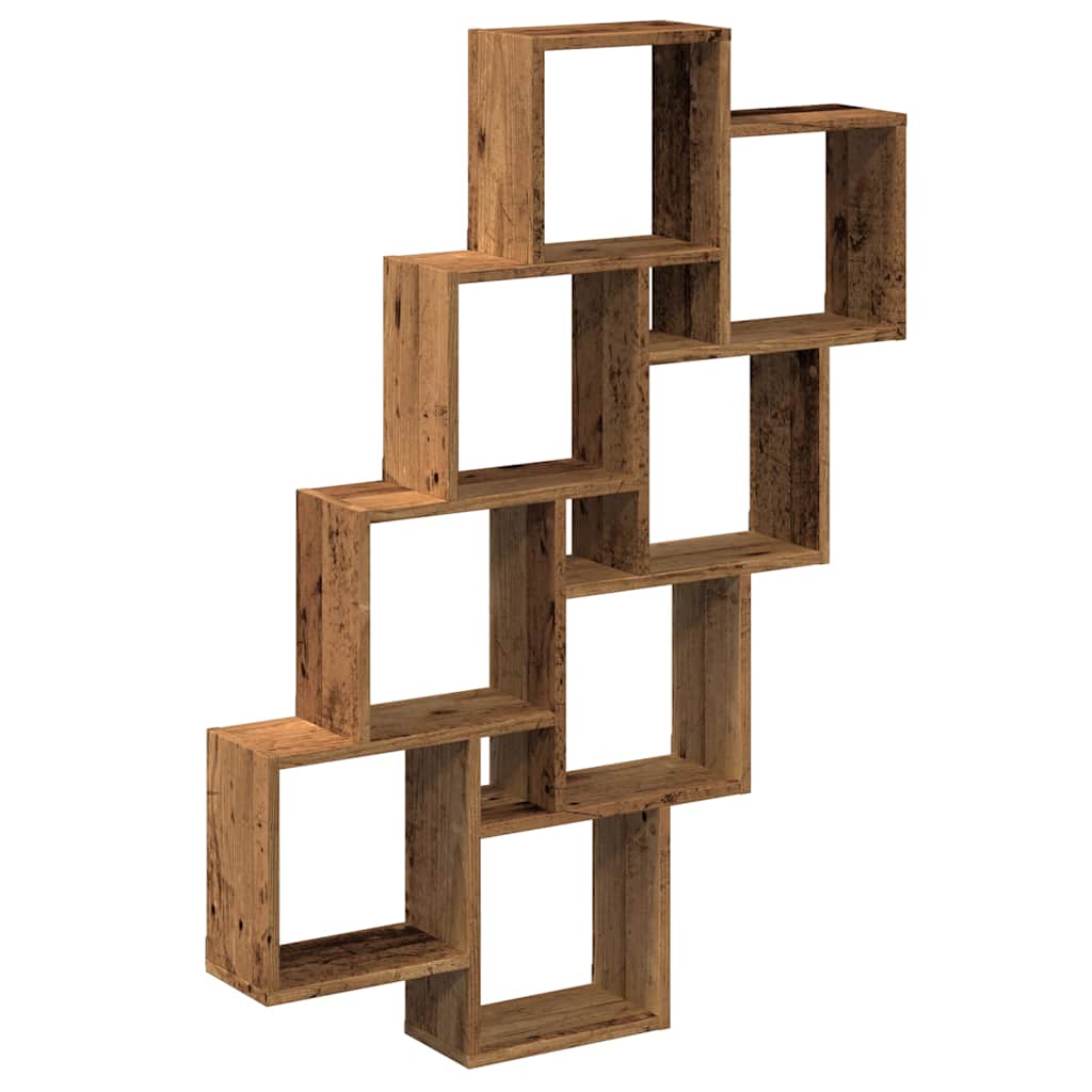 antik fa színű szerelt fa fali kocka polcok 90x15x119,5 cm