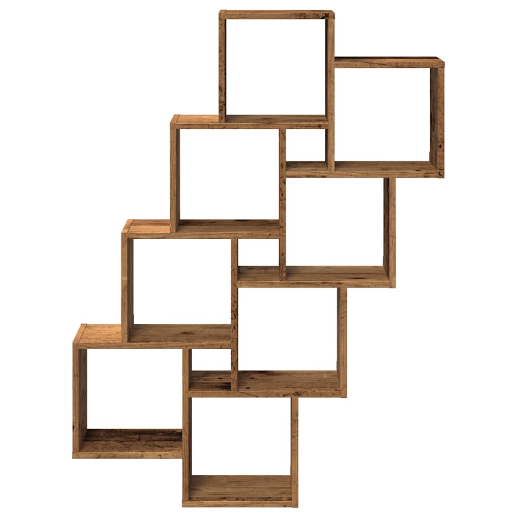 antik fa színű szerelt fa fali kocka polcok 90x15x119,5 cm