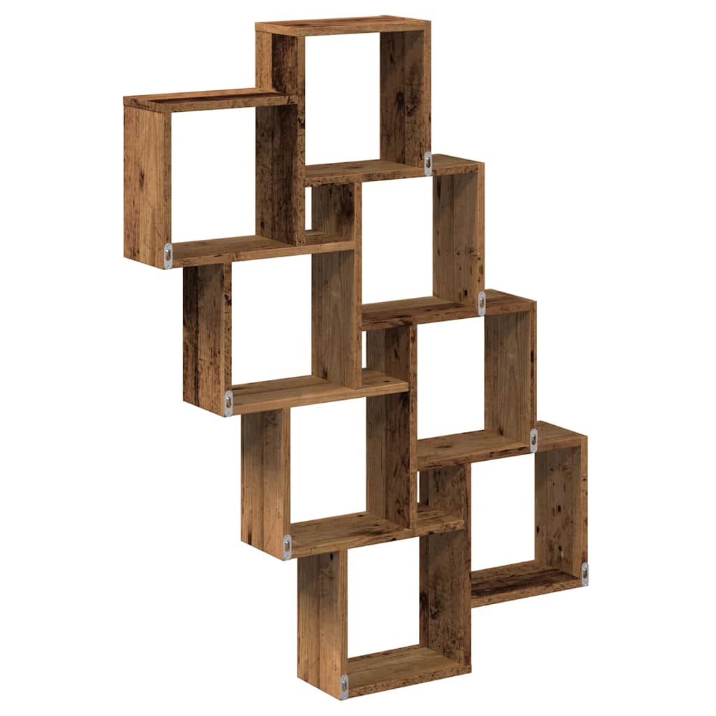 antik fa színű szerelt fa fali kocka polcok 90x15x119,5 cm