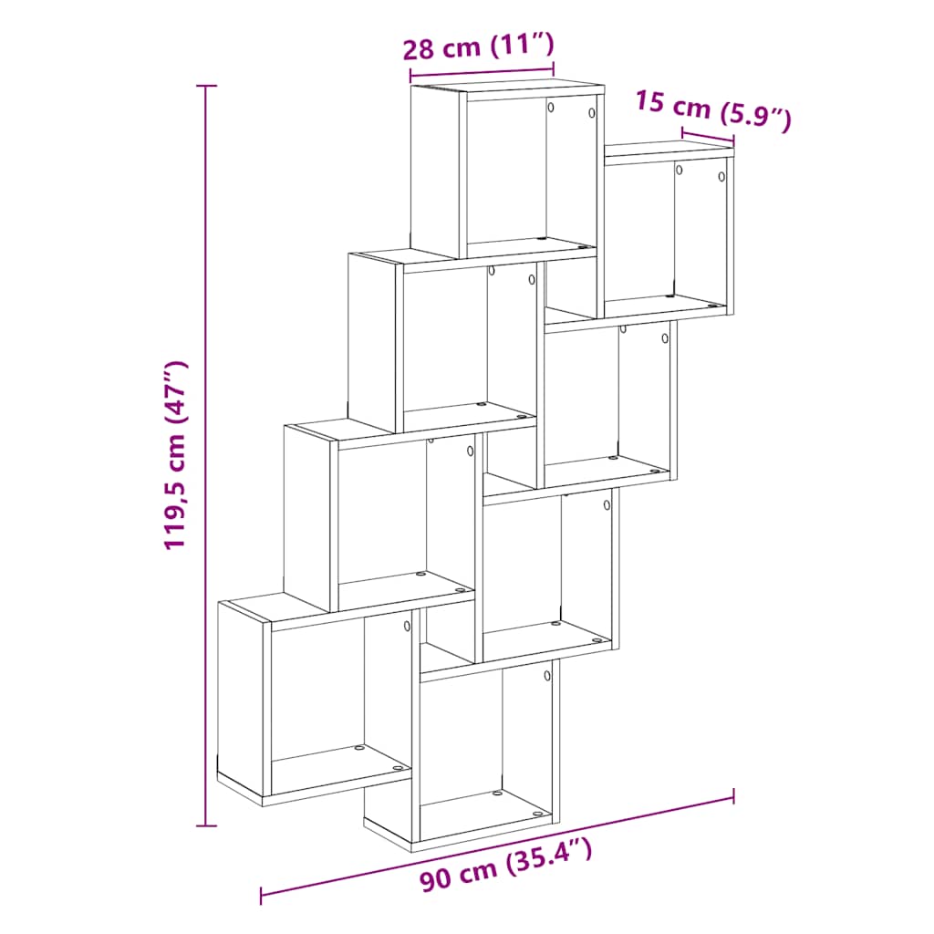 antik fa színű szerelt fa fali kocka polcok 90x15x119,5 cm