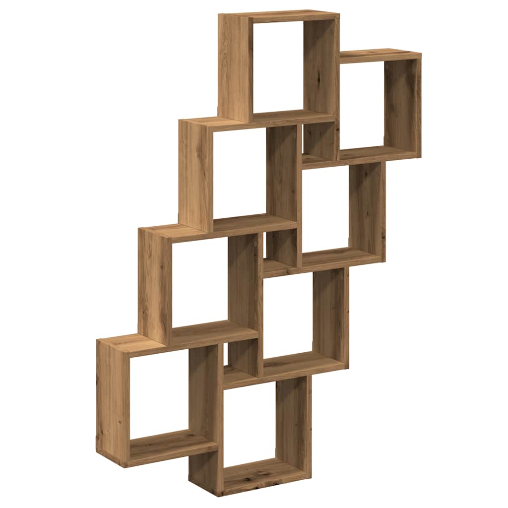 kézműves tölgy színű szerelt fa fali kocka polcok 90x15x119,5cm