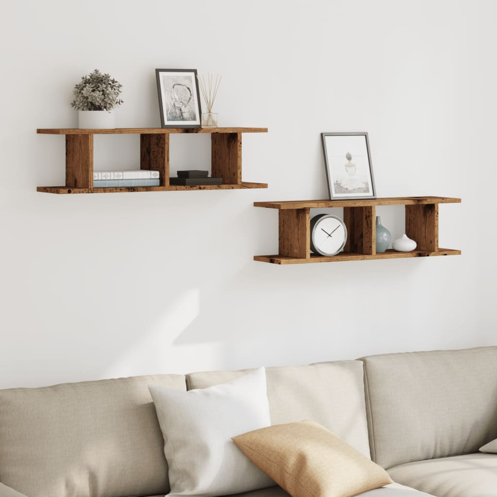 2 db antik fa színű szerelt fa fali polc 75 x 18 x 20 cm
