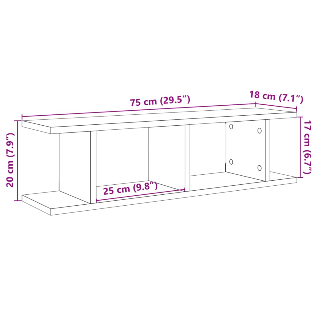 2 db antik fa színű szerelt fa fali polc 75 x 18 x 20 cm