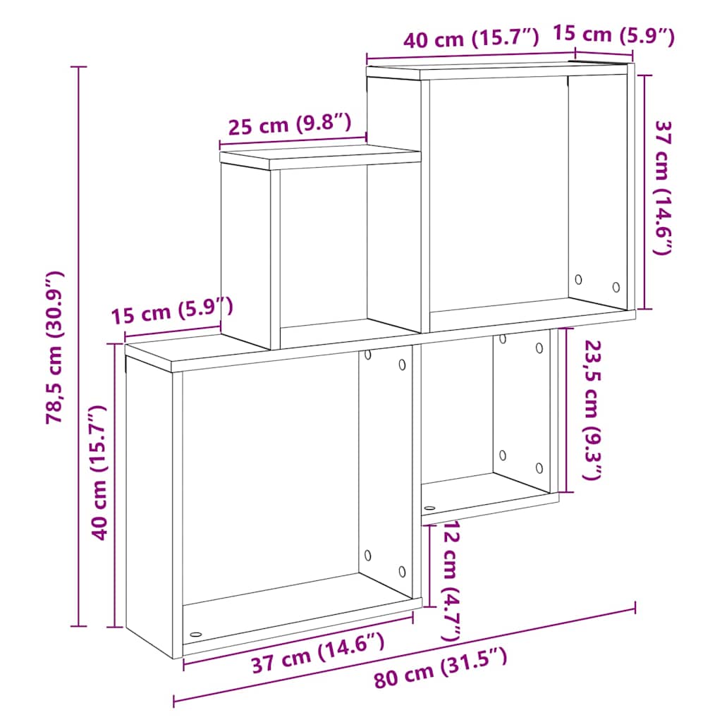 fali polc Régi fa 80x15x78,5 cm Gépelt fa