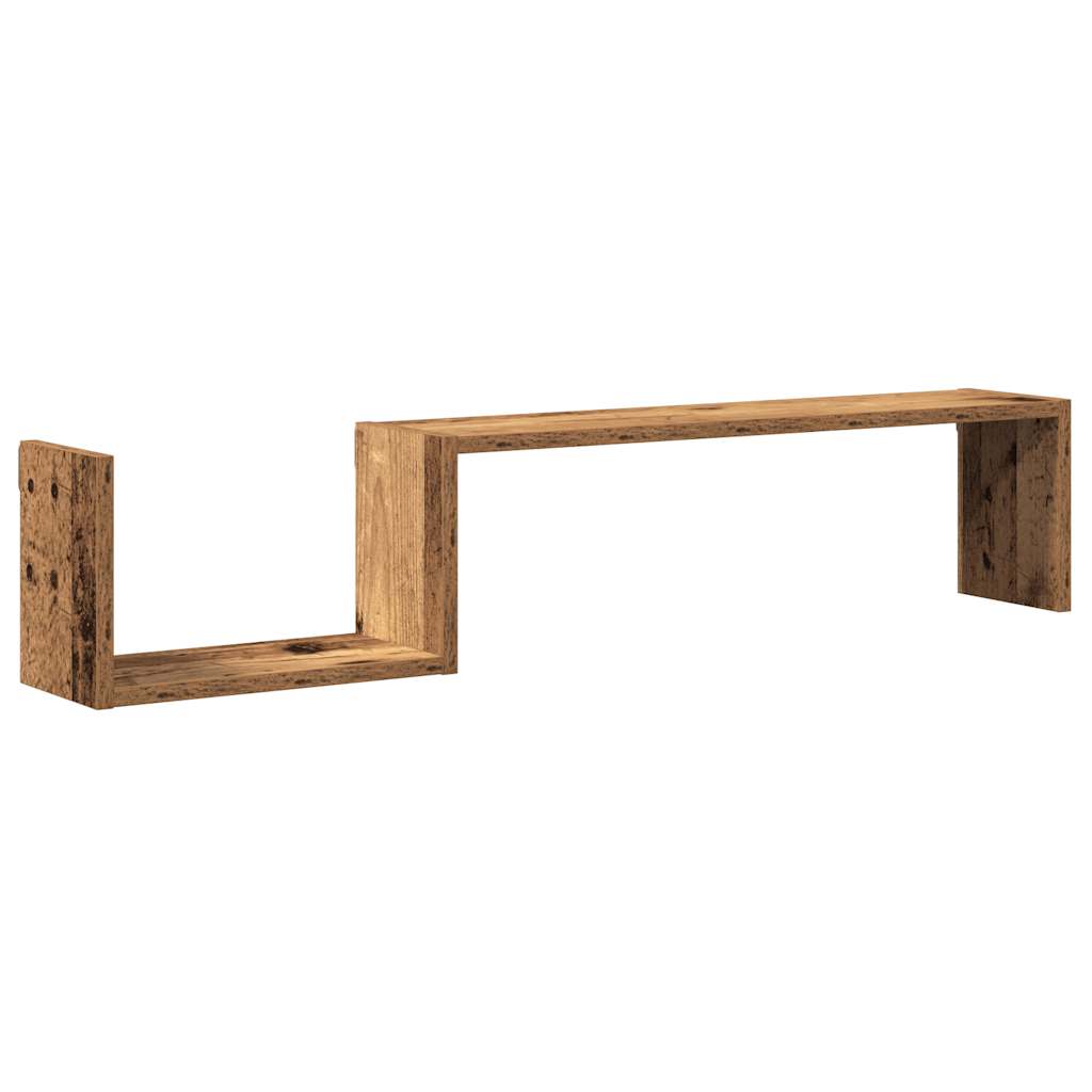 2 db antik fa színű szerelt fa fali polc 100 x 15 x 20 cm