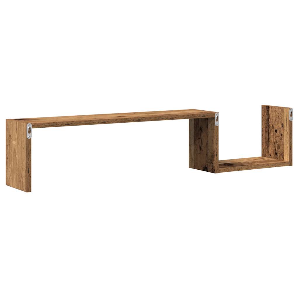 2 db antik fa színű szerelt fa fali polc 100 x 15 x 20 cm