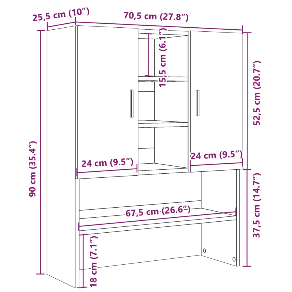 betonszürke mosógépszekrény 70,5 x 25,5 x 90 cm