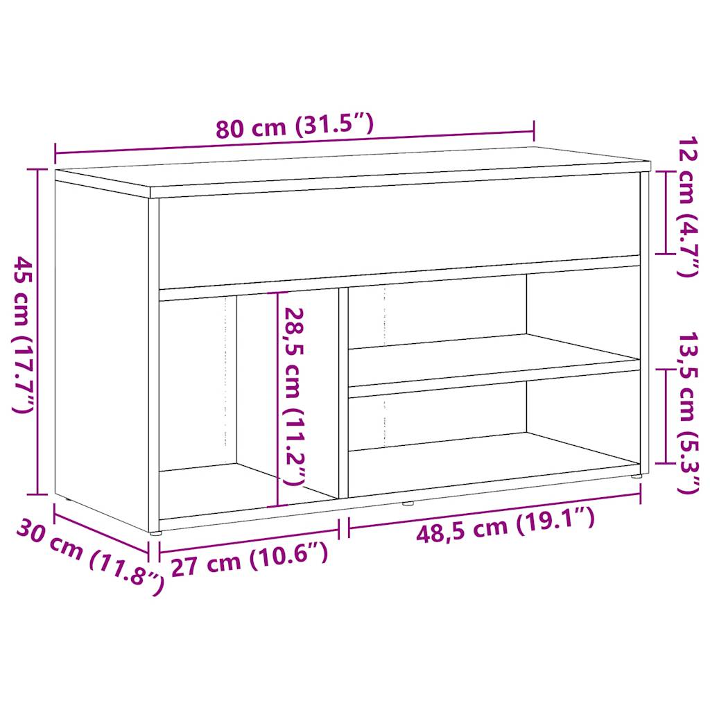 kézműves tölgy színű szerelt fa cipőtároló pad 80 x 30 x 45 cm