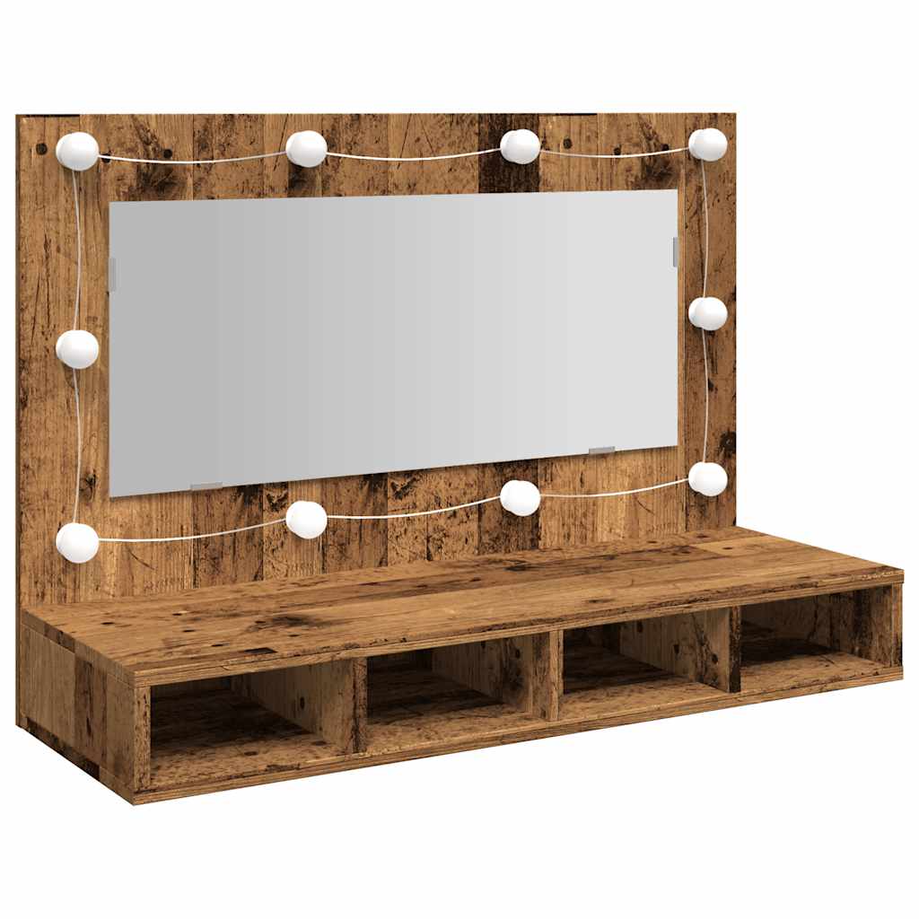antik fa tükrös szekrény LED-ekkel 90x31,5x62 cm