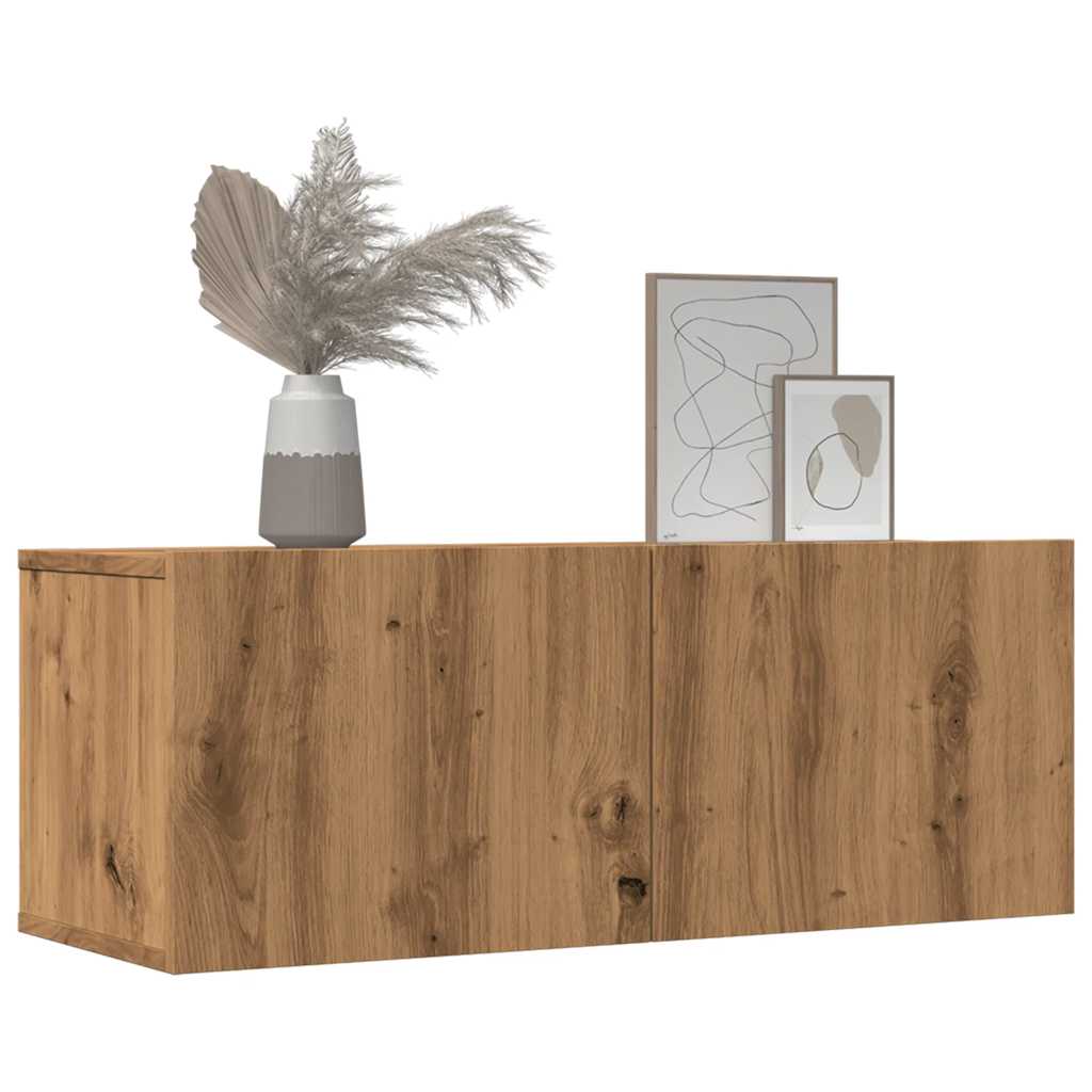 2 db kézműves tölgy falra szerelhető TV-szekrény 80x30x30 cm