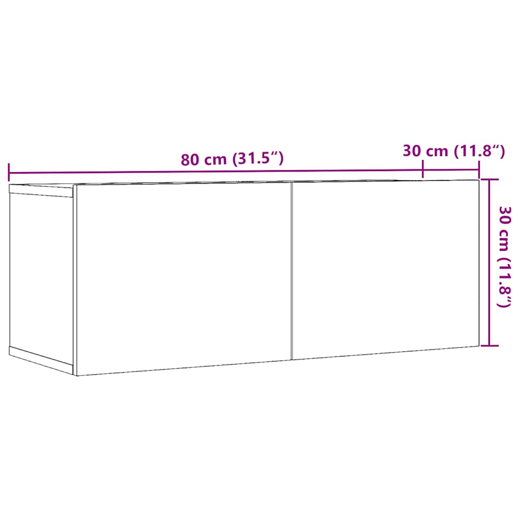 2 db kézműves tölgy falra szerelhető TV-szekrény 80x30x30 cm