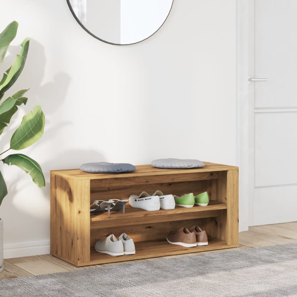 kézműves tölgy színű szerelt fa cipőtároló pad 100 x 35 x 45 cm