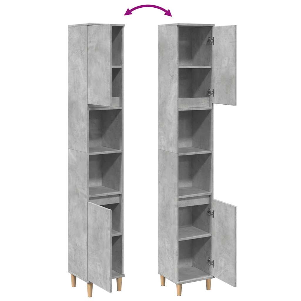 betonszürke szerelt fa fürdőszobaszekrény 30 x 30 x 190 cm