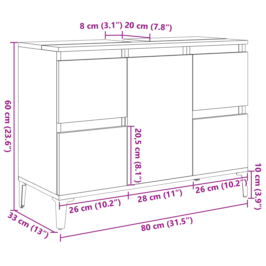 antik fa színű szerelt fa mosdószekrény 80 x 33 x 60 cm