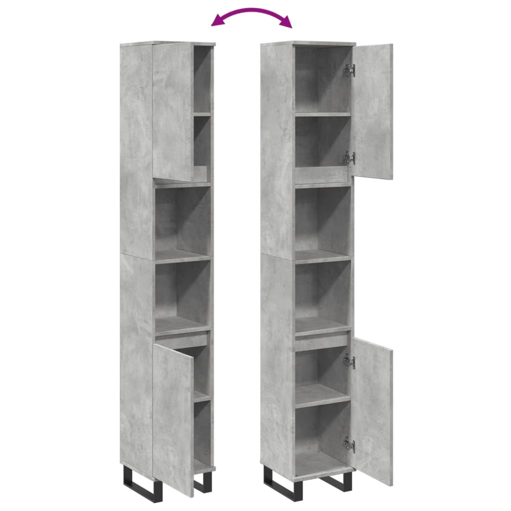 betonszürke szerelt fa fürdőszobaszekrény 30 x 30 x 190 cm