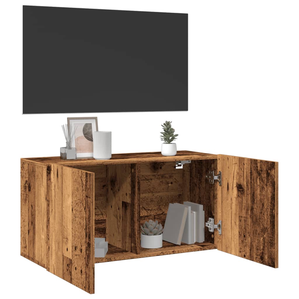 antik fa színű falra szerelhető TV-szekrény 80 x 30 x 41 cm