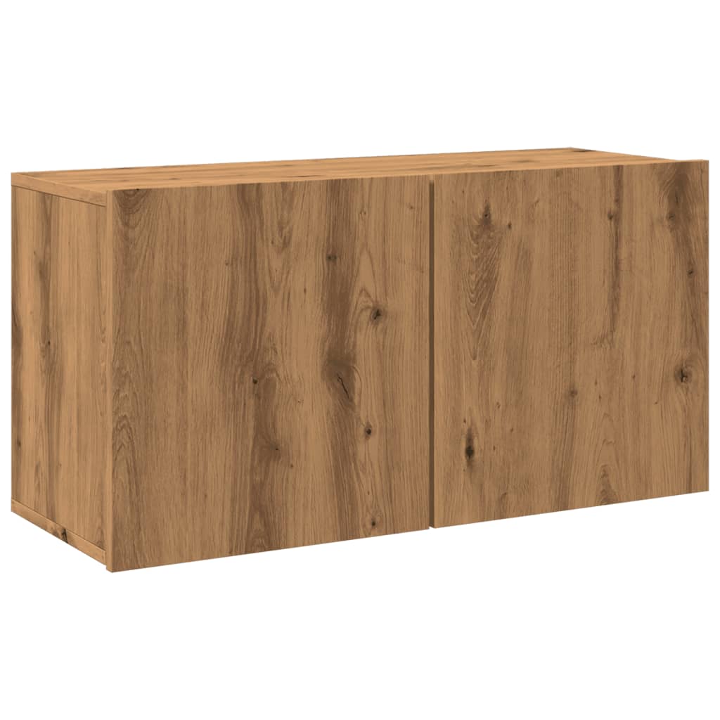 kézműves tölgy színű falra szerelhető TV-szekrény 80x30x41 cm