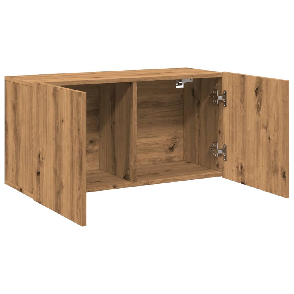 kézműves tölgy színű falra szerelhető TV-szekrény 80x30x41 cm