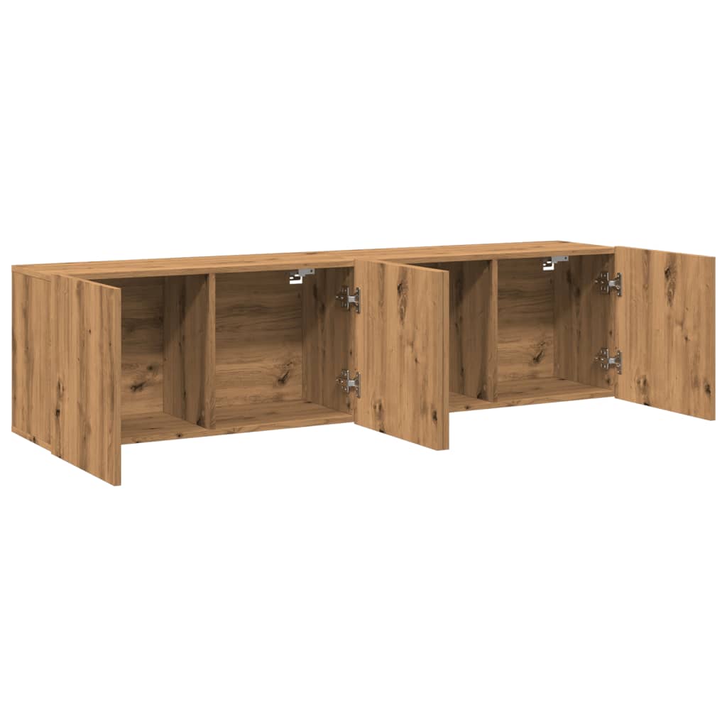 2 db kézműves tölgy falra szerelhető TV-szekrény 80x30x41 cm