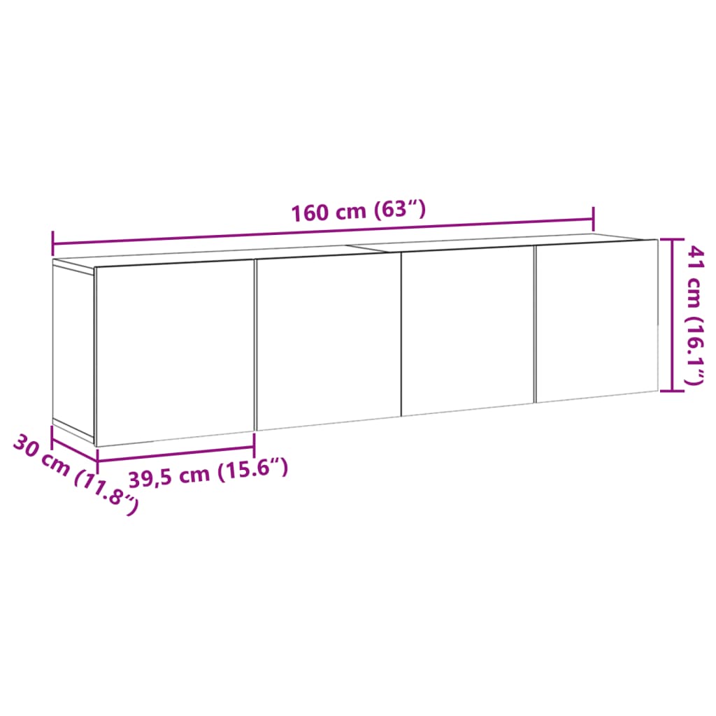 2 db kézműves tölgy falra szerelhető TV-szekrény 80x30x41 cm