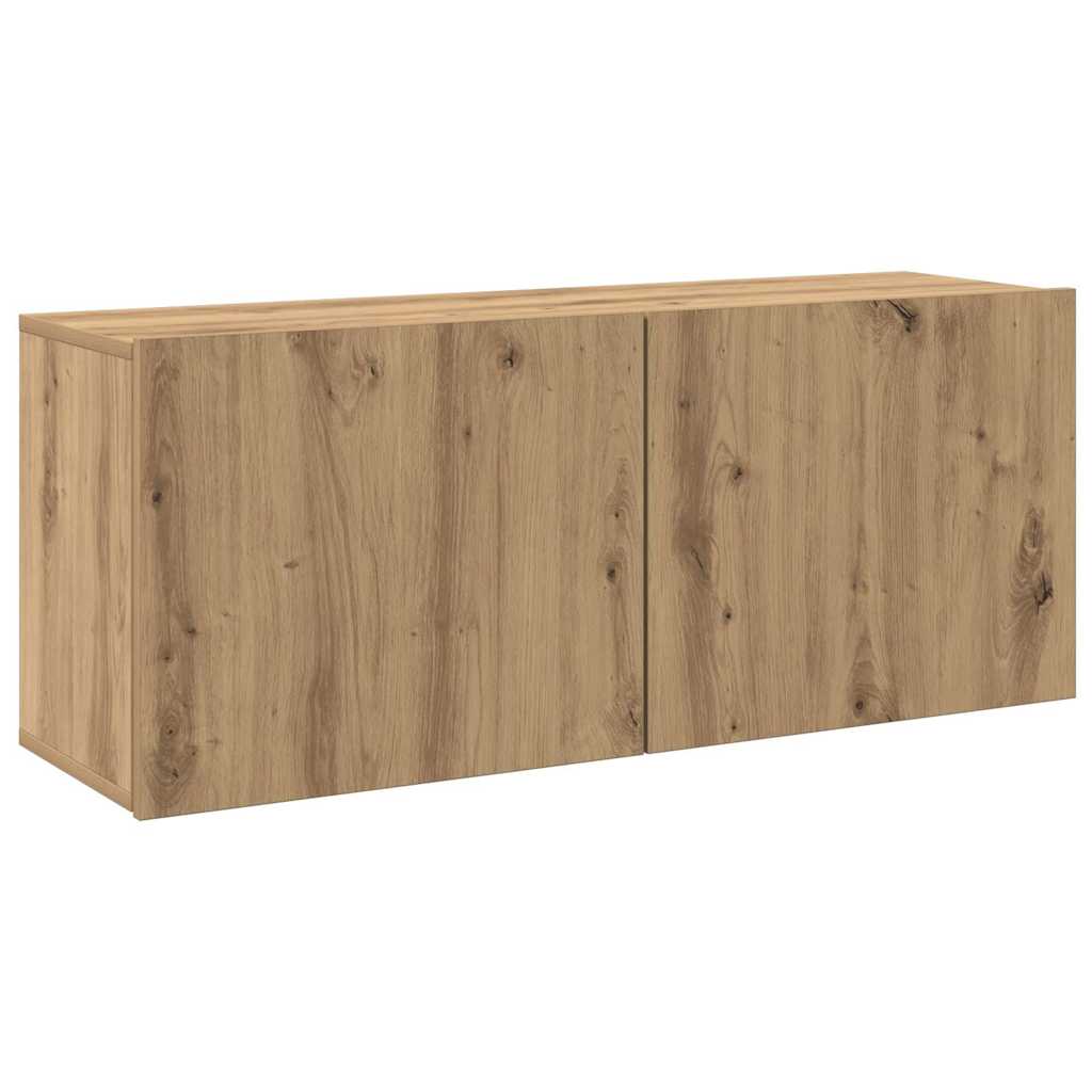 kézműves tölgy színű falra szerelhető TV-szekrény 100x30x41 cm