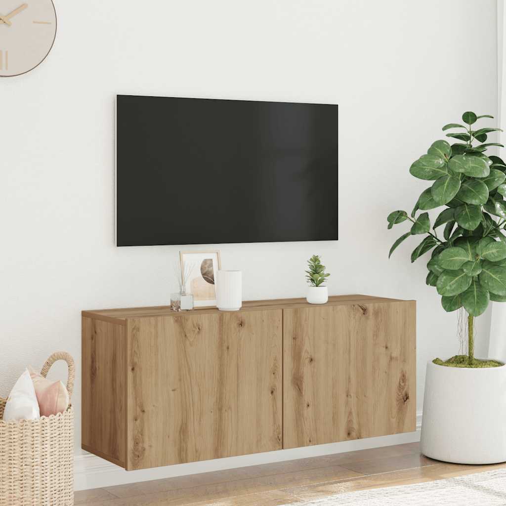 kézműves tölgy színű falra szerelhető TV-szekrény 100x30x41 cm