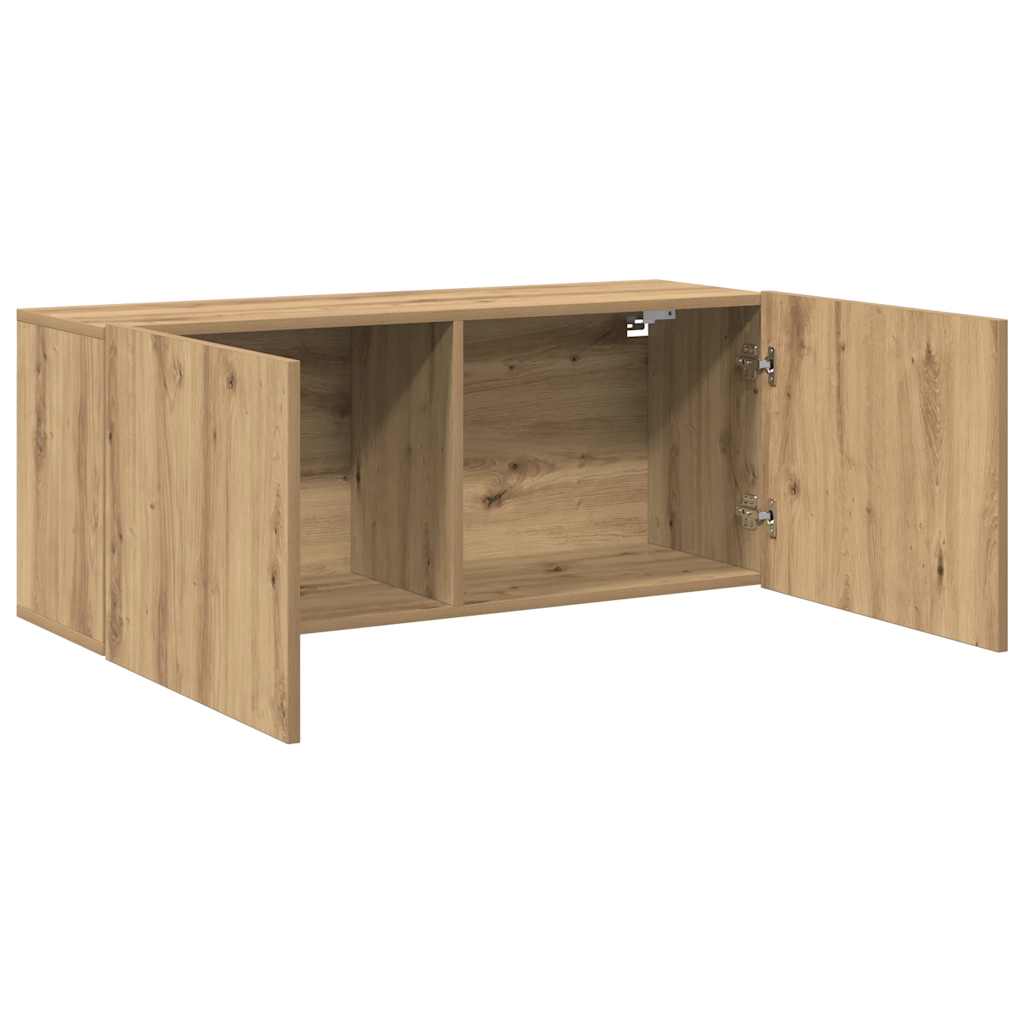 kézműves tölgy színű falra szerelhető TV-szekrény 100x30x41 cm