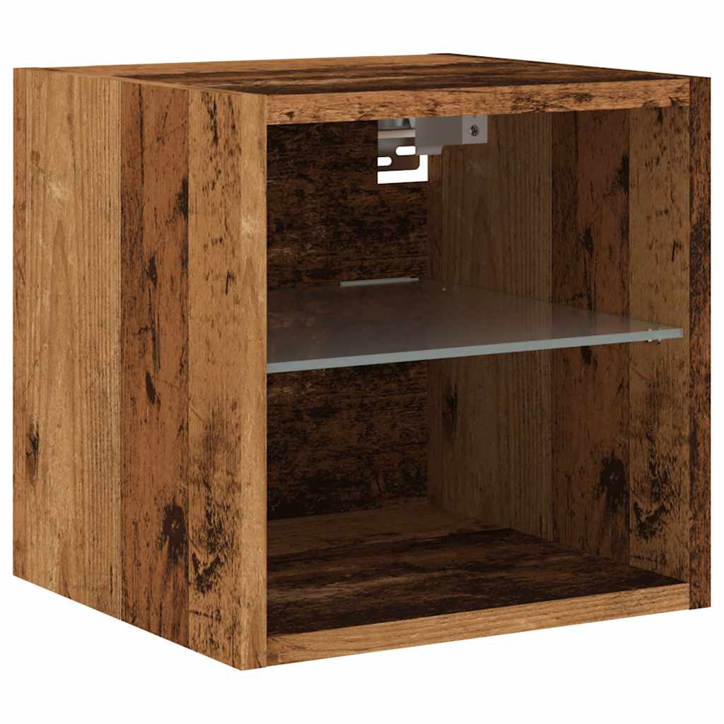 antik fa színű fali TV-szekrény LED-világítással 30x28,5x30 cm
