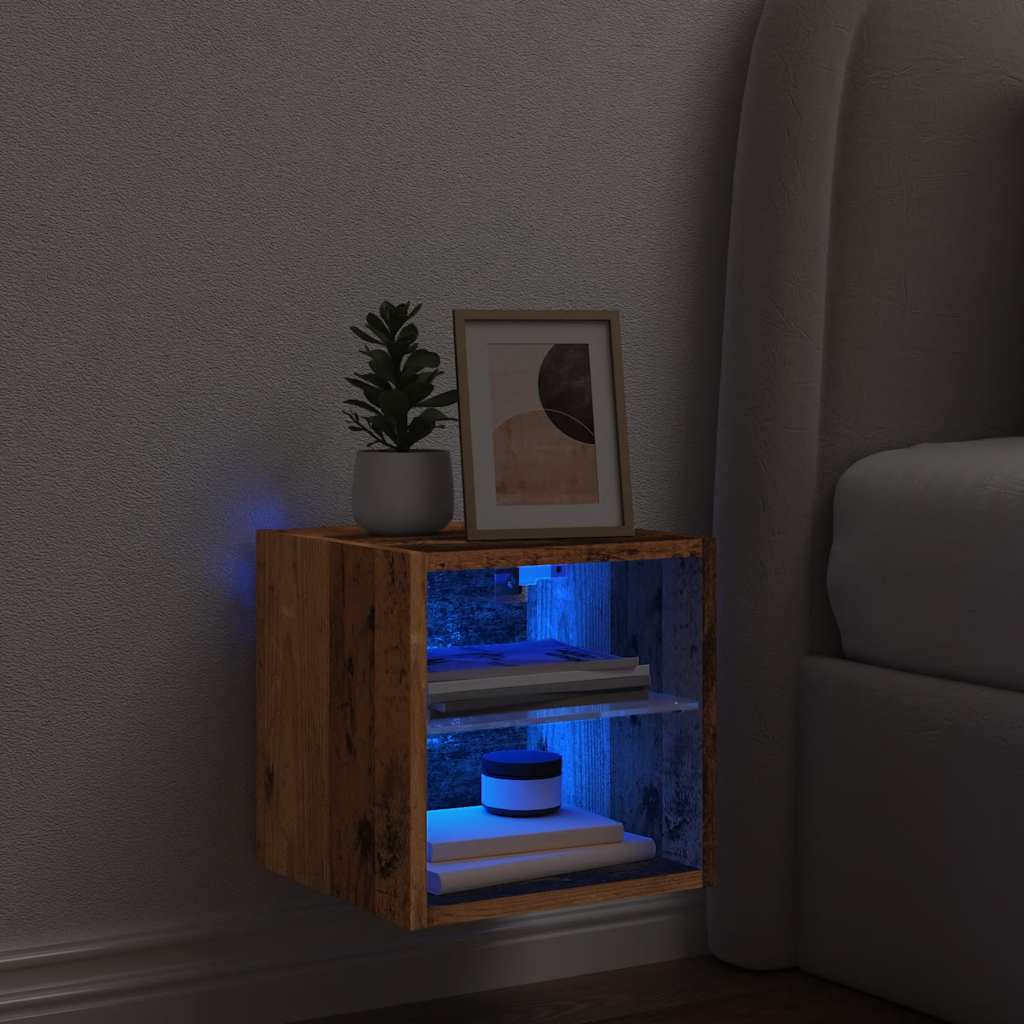 antik fa színű fali TV-szekrény LED-világítással 30x28,5x30 cm