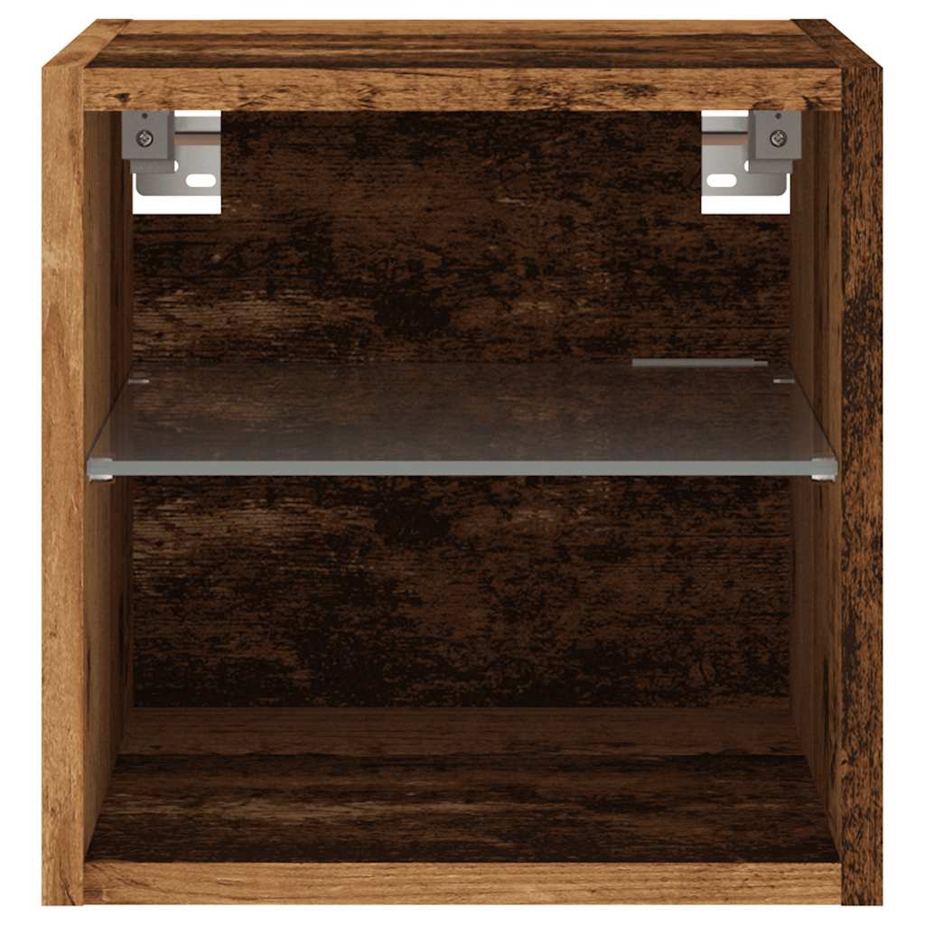 antik fa színű fali TV-szekrény LED-világítással 30x28,5x30 cm