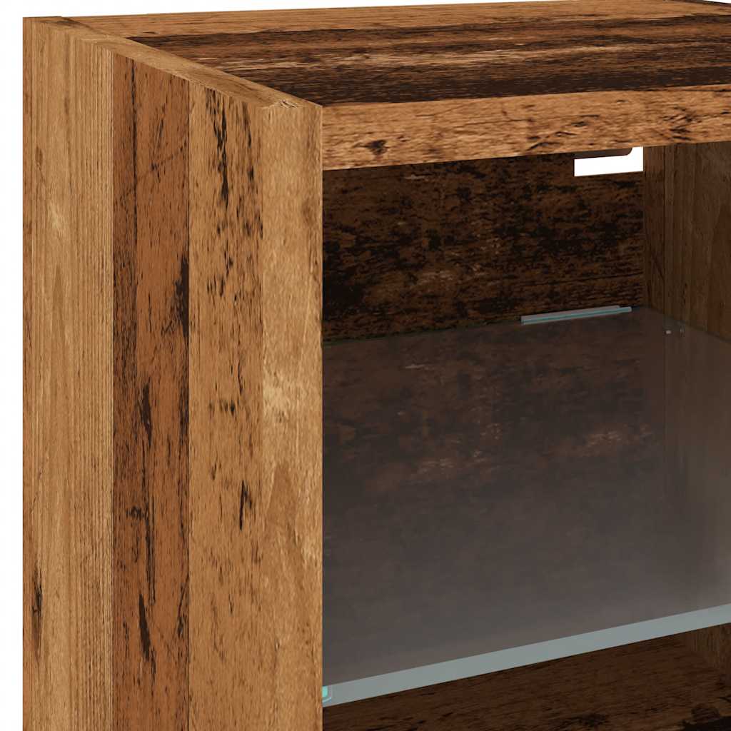 antik fa színű fali TV-szekrény LED-világítással 30x28,5x30 cm