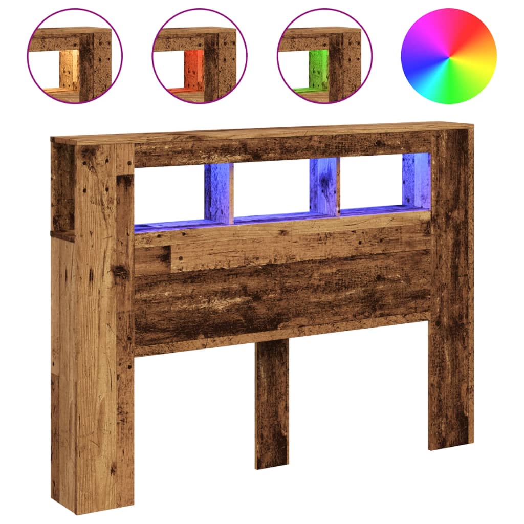 antik fa színű szerelt fa LED-es fejtámla 140x18,5x103,5 cm