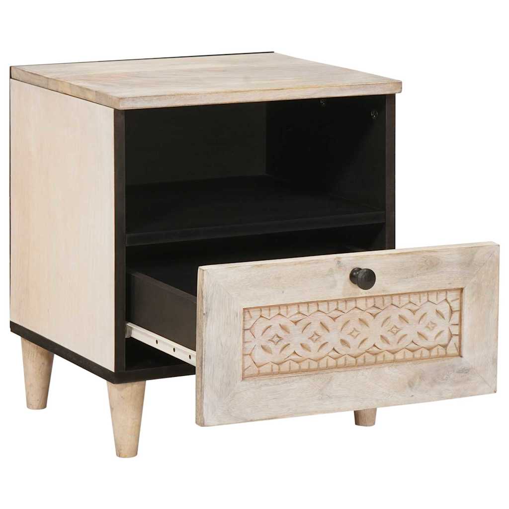 Éjjeli asztal fiókkal 2 pcs Bézs 40 x 33 x 46 cm tömör mangófa